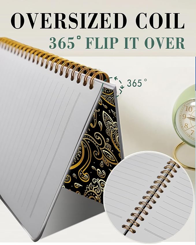 Spiral Journal Notebook,A5 Hardcover Lined Journals for Women 6 x 8.3 in,60 Sheets 120 Pages Thick Paper,Cute College Ruled Writing Notebook for Office Work School(Gold Paisley)