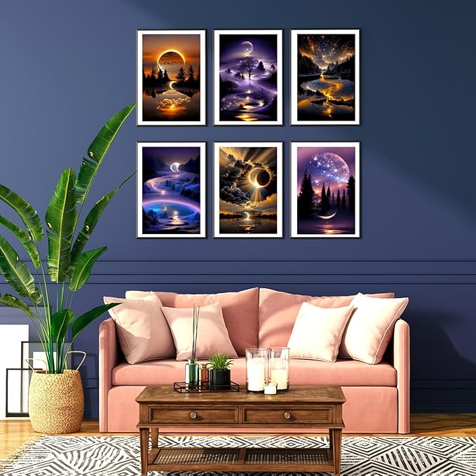 12 Pack Diamond Art Kits for Adults, Moon Landscape 5D Diamond Painting for Adult Beginners,DIY Full Drill Round Gem Painting Dot Art Sets,Home Wall Decor 9.8x13.8 Inch