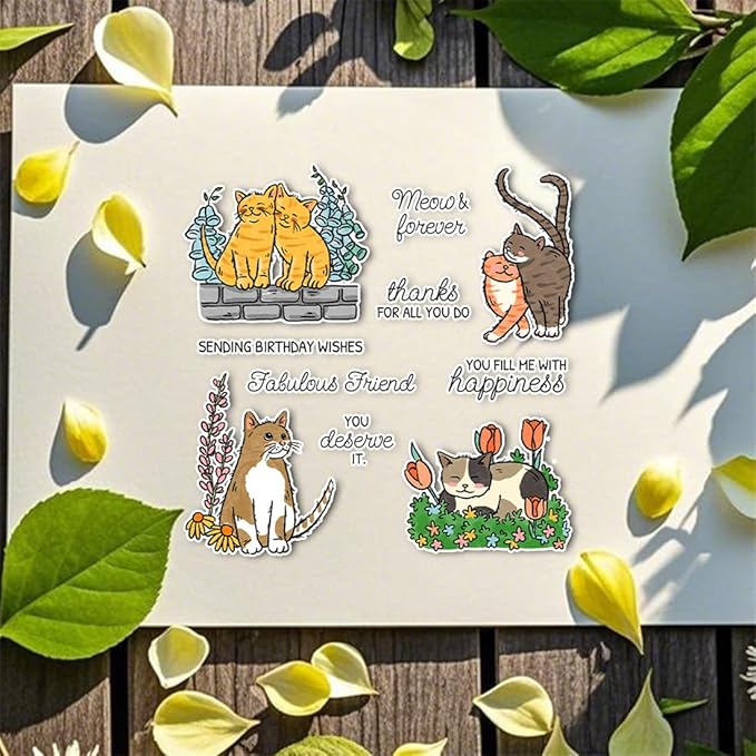 cat Pets Stamps and Cutting Dies for Card Making DIY Transparent Silicone Clear Stamp and Metal Die Cuts Sets for Scrapbooking Paper Greeting Cards Decor Seals Craft Supplies