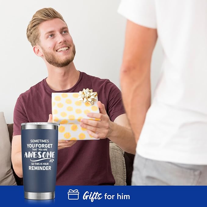 NOWWISH 20oz Navy Blue Tumbler, Sometimes You Forget You're Awesome Inspirational Stainless Steel Cup, Stocking Stuffer for Men, Ideal Christmas Birthday Gift for Him Husband Boyfriend