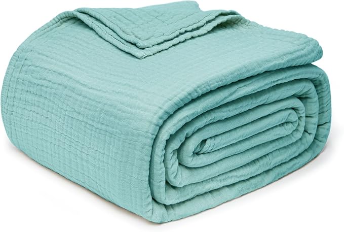 Joydeco 100% Cotton Muslin Throw Blanket for Couch Bed and Sofa, 4-Layer Lightweight and Breathable Soft Gauze Blanket for All Season, Luxury Throws Cotton Blanket Gift(Teal, 55"x75")