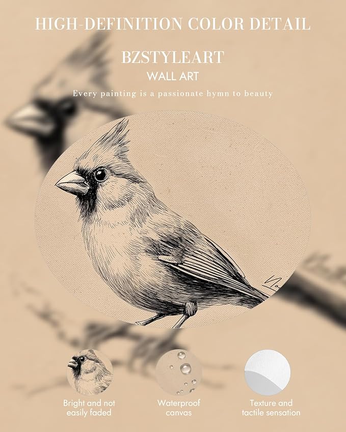 Bzstyleart Vintage Wall Art Decor,Vintage Gold Framed Wall Art Anthropologie for Living Room,Yili State Bird Canvas Prints Home Decor Aesthetic,Sketch Painting for Bedroom Bathroom,12L x 16W