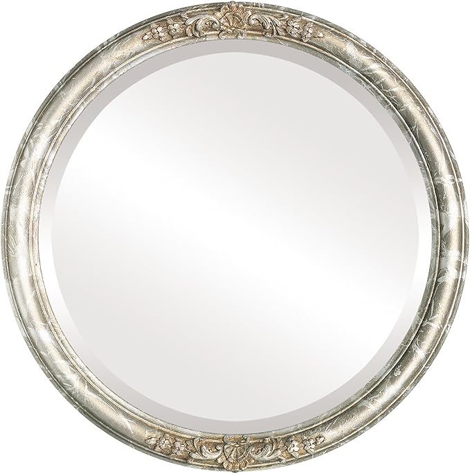 OVALCREST Round Beveled Wall Mirror for Home Decor - Contessa Style - Champagne Silver - 20x20 Outside Dimensions