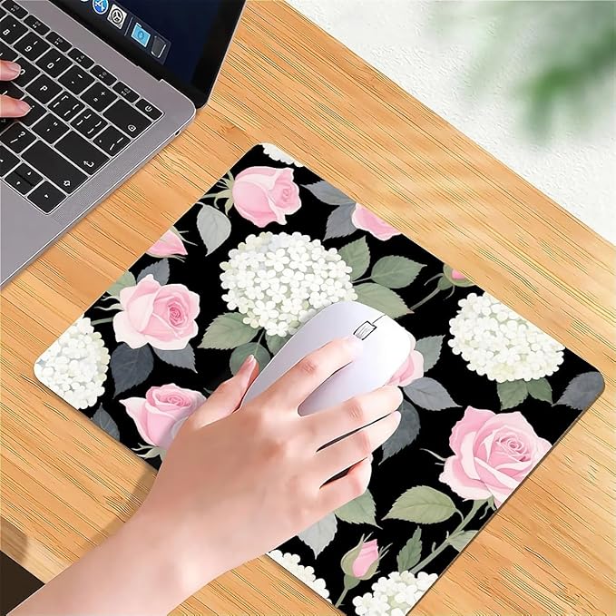 Square Mouse Pad Rose Flower, Personalized Premium-Textured Custom Mouse Mat Design, Washable Mousepad Cloth, Non-Slip Rubber Base Computer Mouse Pads for Wireless Mouse