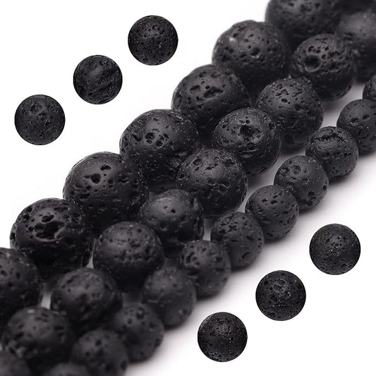 Youngbling Natural Gemstone Beads for Jewelry Making,8mm Black Lava Polished Round Smooth Stone Beads,Genuine Real Stone for Bracelet Necklace 15 Inch(Black Lava,8mm)