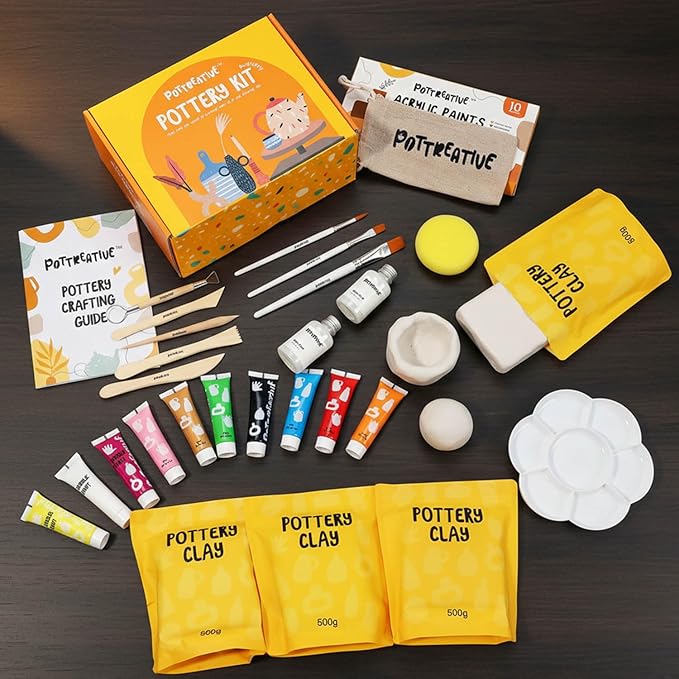 MCOOH Air Dry Clay Kit for Beginners - All-in-One Pottery Set with Sculpting Tools, Paints, Varnish, DIY Craft Kit to Make Trinkets, Home Decor, Gifts