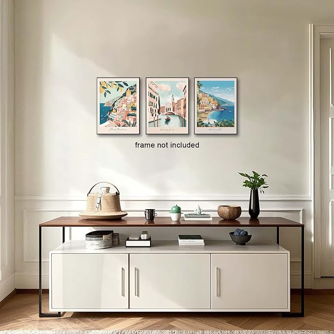 XLARTMY Italy Amalfi Coast Travel Posters Wall Art Canvas Decor City Landscape Blue Venice Coast Painting Beach Modern Artwork for Living Room Bedroom Bathroom Office Set of 3 12x16in Unframed
