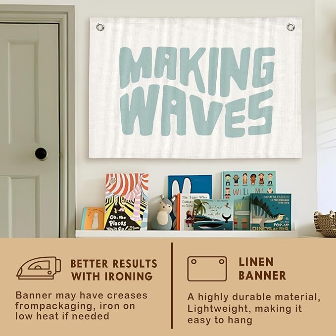 Lacama Coastal Room Decor,Making Waves Canvas Banner Beach Kids Room Decor,Surf Nursery Decor Wall Hanging Banner Flag,30x20 Inch