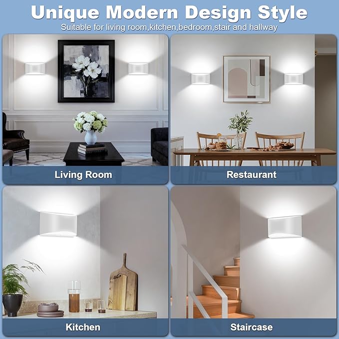 4 Pack White Aluminum Modern LED Wall Sconce Hardwired Interior Wall Lights Up and Down Wall Mount Light for Living Room Bedroom Corridor Hallway Conservatory Cool White 6000K(with G9 Bulbs)
