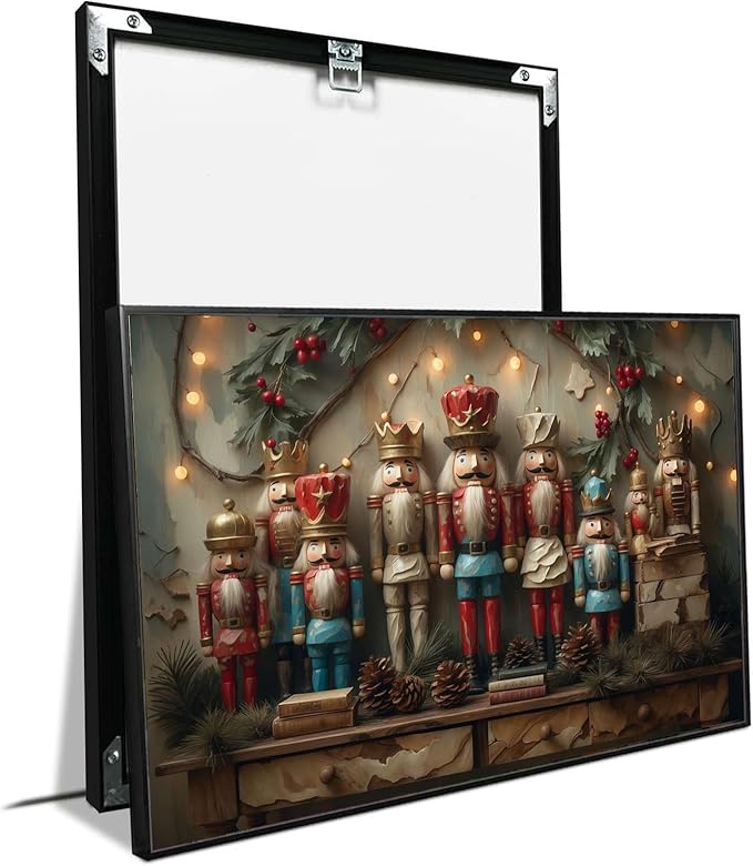 Christmas Nutcracker Vintage Wall Art Print Dark Academia Holiday Poster Winter Christmas Holiday Decor Gold Nutcracker Oil Painting Scene Indoor Decor for Offices Living Room Framed Ready to Hang