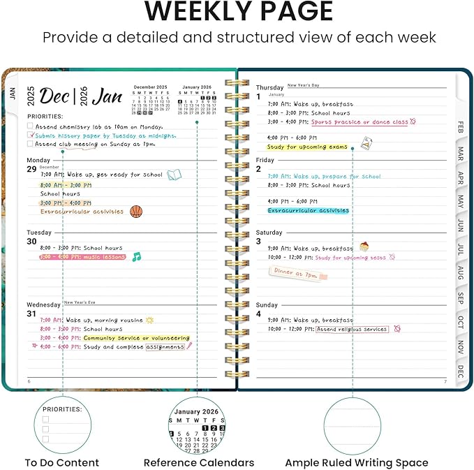 2026 Planner, Monthly and Weekly Calendar Planner for Women, Jan 2026 - Dec 2026, Hardcover Pretty 2026 Agenda Planner Book with Tabs, Spiral Bound, Perfect for School Office Home Supplies, 8.5" x 11" - Emerald Shores