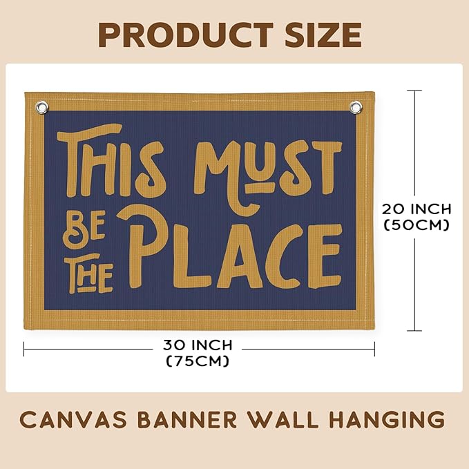 This Must Be The Place Canvas Banner, Vintage Retro Banner Wall Hanging Flag Decor for Home Classroom Playroom