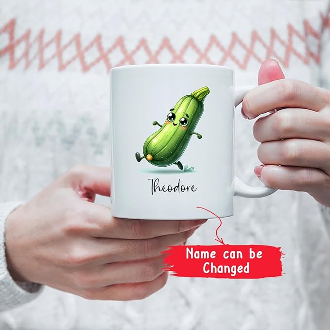 Zucchini Ceramic Mug, Personalized Name Mug Gifts For Men Women Vegetable Enthusiast, Zucchini Lover Cup, Custom Vegetable Travel Coffee Mug 11Oz 15Oz, Zucchini Vegetarian Mug Gift, Vegan Tea Cup