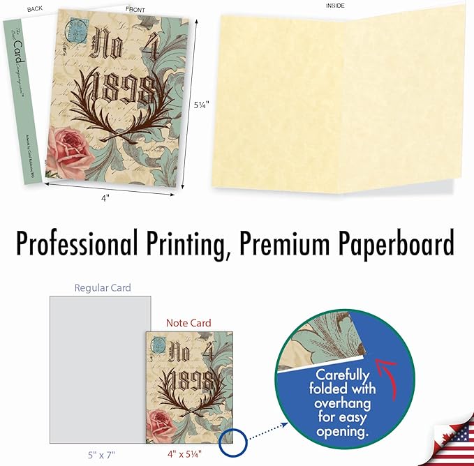 The Best Card Company - 10 Retro Blank Cards with Envelopes (4 x 5.12 Inch) - Artistic Boxed Assortment, Vintage Note Cards - Victorian Garden M3972