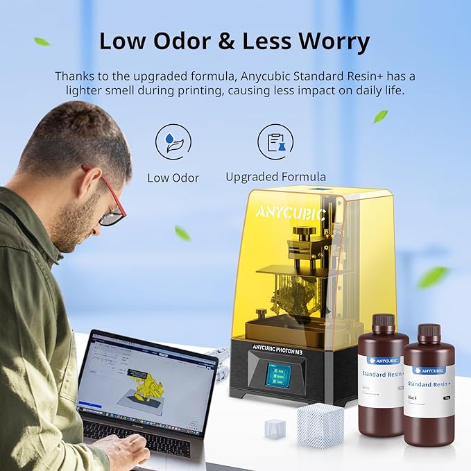ANYCUBIC Standard 3D Printer Resin Plus, 405nm SLA Fast UV-Curing Resin, High Precision & Rapid Photopolymer for 8K/14K/16K Capable LCD/DLP/SLA 3D Printing(4Packs*1kg Grey, 4kg in Total)