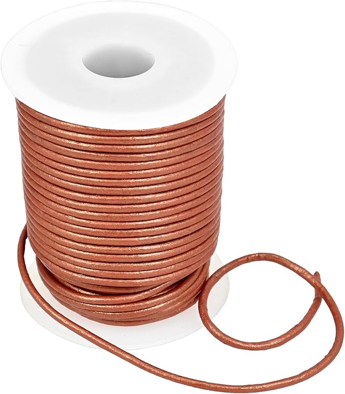GENIQUE Real/Genuine Round Leather String Cord for Necklace, Bracelets, Jewellery, Braiding (2mm, Copper)