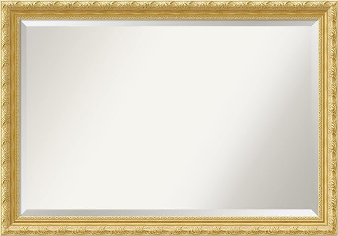 Amanti Art Gold Wall Mirror 28x40 Versailles Gold Rectangle Bathroom Mirror for Wall Decor Living Room, Large Traditional Wood Frame, Hangs Horizonally and Vertically, Bathroom Decor, Beveled Edge