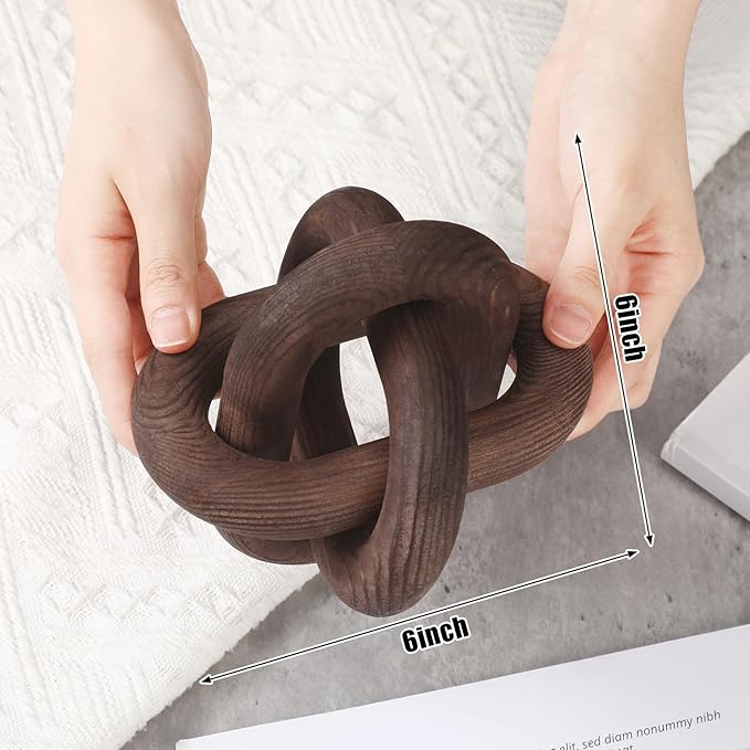 Yalikop 3 Link Wood Knot Decor Rustic Home Décor Accents Hand Carved Coffee Table Decoration, Boho Chain Link Decoration, Modern Shelf, Rustic Objects for Home Living Room Bedroom(Black Walnut)