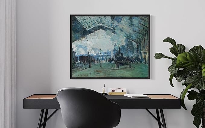 Arrival of the Normandy Train Claude Monet Wall Art Print Poster, Impressionist Painting Wall Art Wall Decor, for Bedroom and Living room Bathroom Decor 115 (Arrival of the Normandy Train, 8 x 10 inches, Black Frame)