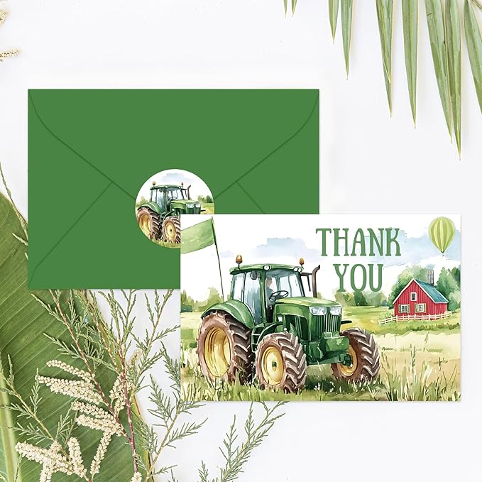 Whaline 24 Pack Tractor Thank You Cards Greeting Cards Blank Note Card with Envelopes Stickers for Farmhouse Birthday Baby Shower, 4 x 6 Inch