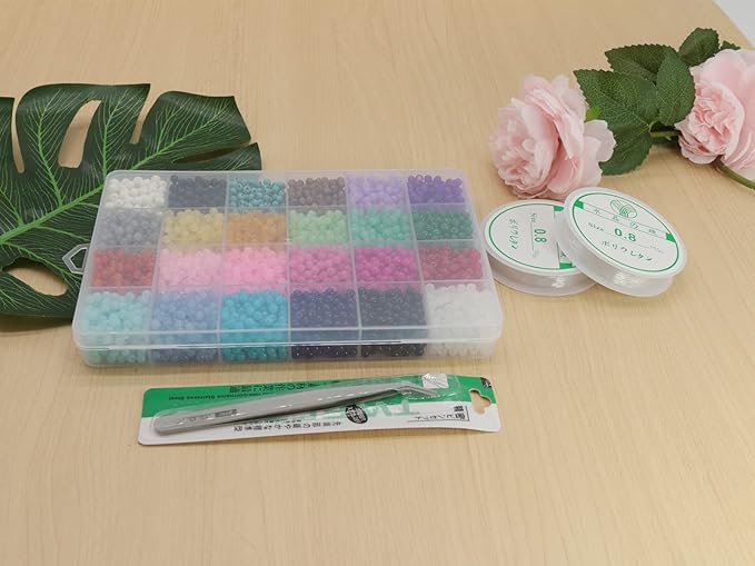 Pamir Tong 4mm Glass Beads Bulk for Jewelry Making 4700pcs Round Imitative Jade Beads Bracelet Loose Beads Set Crystal Seed Beads for Earry & Necklace Emroidery Beads for DIY Crafts