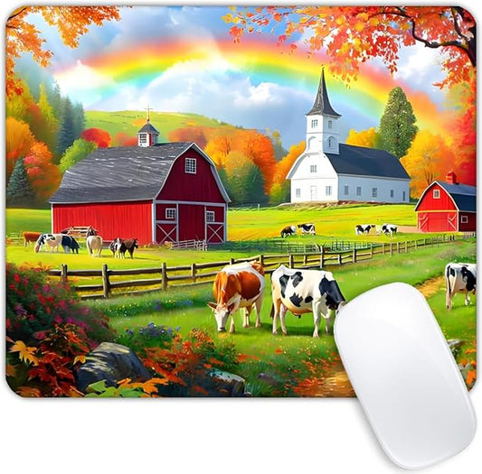 Square Mouse Pad Autumn Farm,Gaming Mouse Pads for Desk,Soft Computer Waterproof Non-Slip Mouse Mat