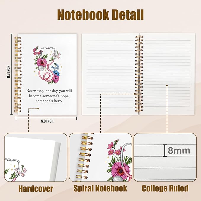 WUCHJ Nurse Notebook, Nursing School Gifts Journal, Future Nurse Doctor Gifts, Floral Stethoscope Spiral Notebook Journal for Note Taking, Nursing Medical Office Supplies, 5.5x8.3 Inch