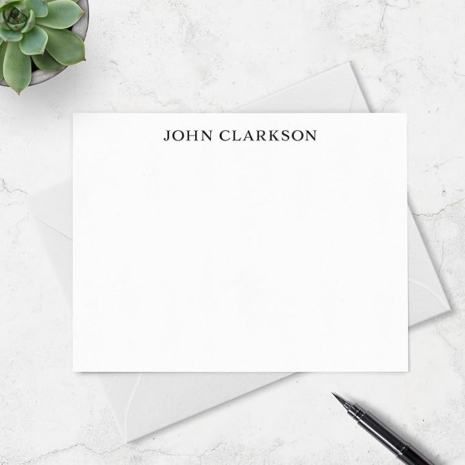 Personalized Stationery Note Cards with Envelopes for Men, Professional Classic Simple Design Mens Handmade Stationary Thank You Notecards, Choose Your Colors and Set Size (Font Style #4)