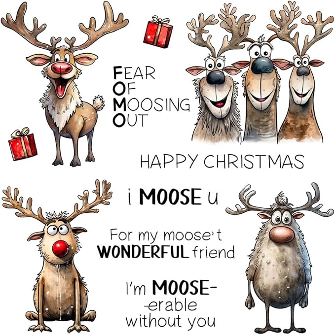 Christmas Deer Box Stamps and Cutting Dies for Card Making DIY Transparent Silicone Clear Stamp and Metal Die Cuts Sets for Scrapbooking Paper Greeting Cards Decor Seals Craft Supplies