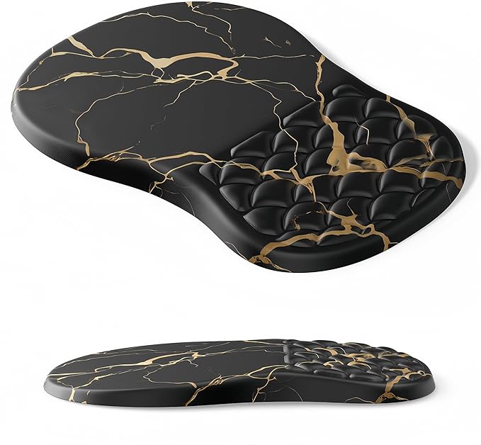 Ergonomic Mouse Pad Wrist Support,Black Barble Wrist Rest Mousepad for Carpal Tunnel Pain Relief,Integrated Memory Foam Slope Massage Bulge Design