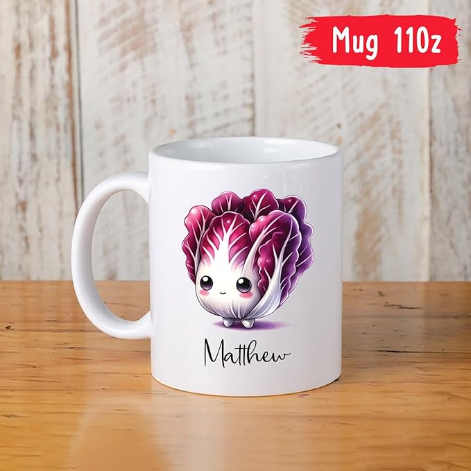 Radicchio Lover Coffee Mug, Personalized Radicchio Vegetable Mug Gifts For Son Daughter, Radicchio Cup, Custom Choose Name Radicchio Ceramic Mug, Vegetable Gift, Vegan White Tea Cup 11oz 15oz
