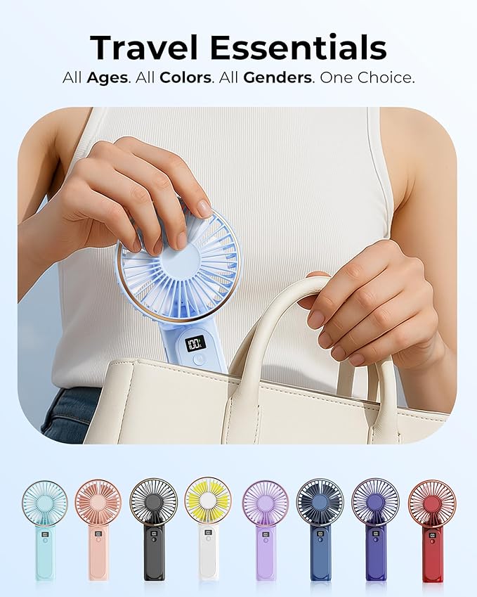Portable Handheld Fan, Portable Fan Rechargeable, 4000mAh, 180° Adjustable, 6 Speed Wind, Display Electricity in Real Time, USB Rechargeable Foldable Fan, Quiet Personal Fan as Power Bank
