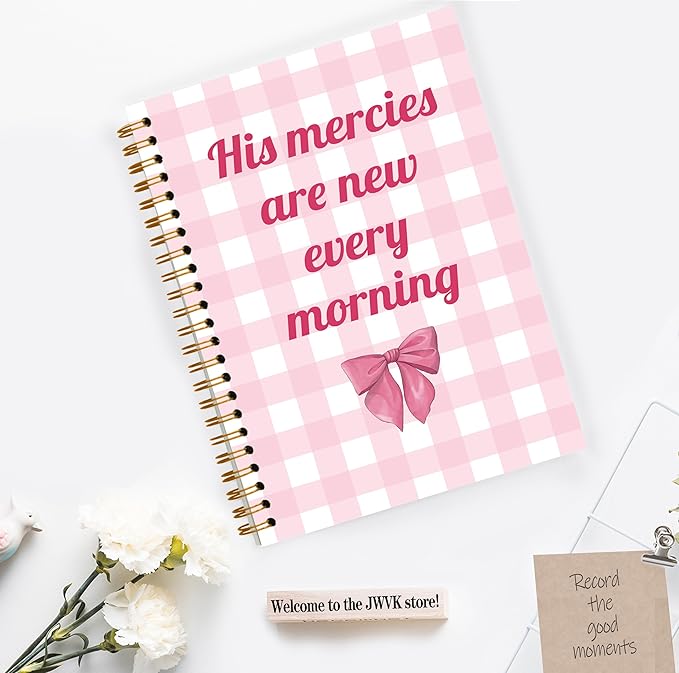 Coquette Pink Bow Christian Notebook, His Mercies Are New Every Morning Bible Verse Spiral Notebook 5.5x8.3, Preppy Aesthetic Journal for Women, Bible Journaling Spiral Journal