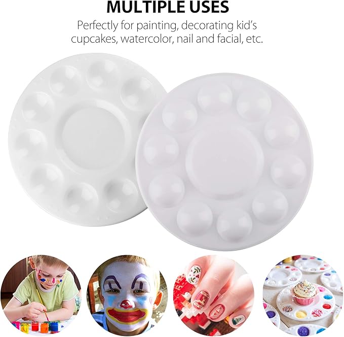 LotFancy 32 Pack Paint Tray Palettes, Plastic Paint Pallets, Painting Tray Palette, Round Paint Holder Tray, DIY Craft, Art Painting, Classes, Play Party, Kindergarten or School