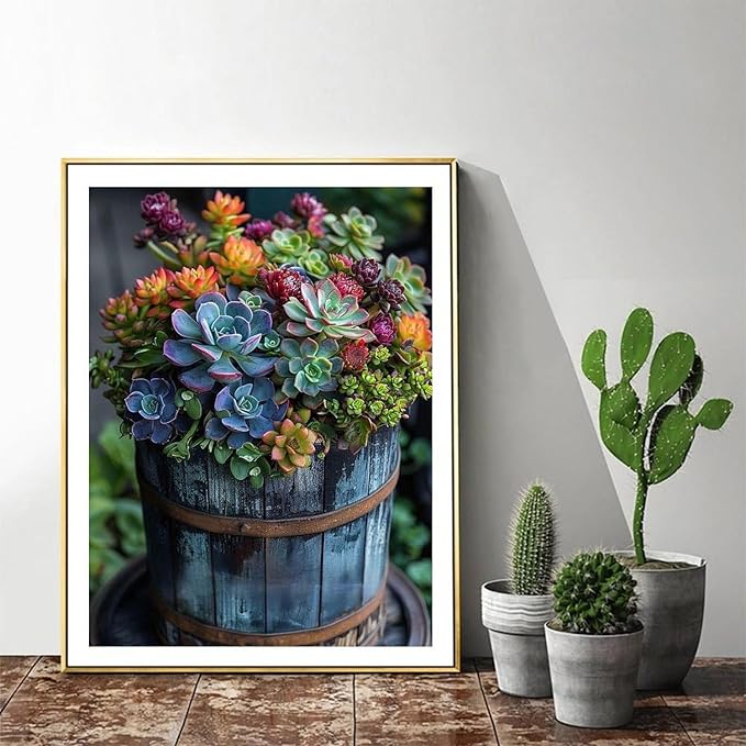 NWQZBYHT Succulent Diamond Art Kits for Adults,Succulents Plant 5D Diamond Painting Kits for Beginner,DIY Round Diamond Dots Gem Art for Adults, Paint by Diamonds Pictures Crafts Home Decor 12x16 Inch