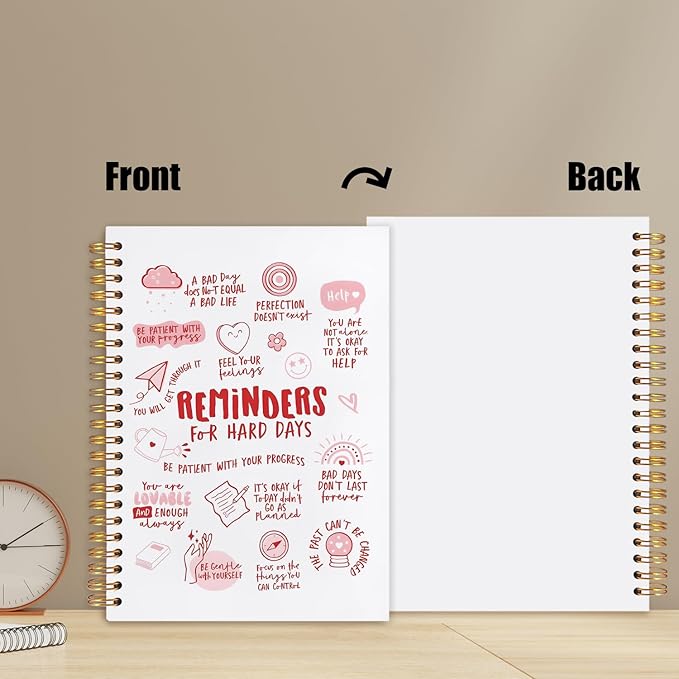 Daily Affirmations Inspirational Notebook, Motivational Quote Journal, Reminders for Hard Days Positive Affirmation Preppy Pink Spiral Notebook Journal for Note Taking, 5.5x8.3 Inch