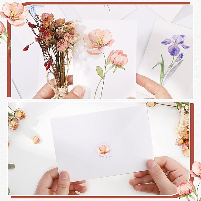 Blank Cards and Envelopes, 40 Pack Blank Cards 4x6 Inches (10 Floral Designs), Elegant Blank Greeting Card, Blank Note Cards with Sealing Stickers for Birthdays, Weddings, Most Other Occasions