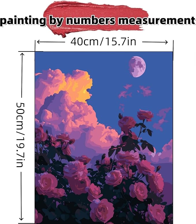 JYXSJYYD Paint by Numbers Kit for Adults Beginner,Pink Sky Rose Easy Paint by Number Kits Canvas Without Framed,DIY Acrylic Oil Painting Adults Paint by Numbers Kits for Home Decor 16x20 Inch