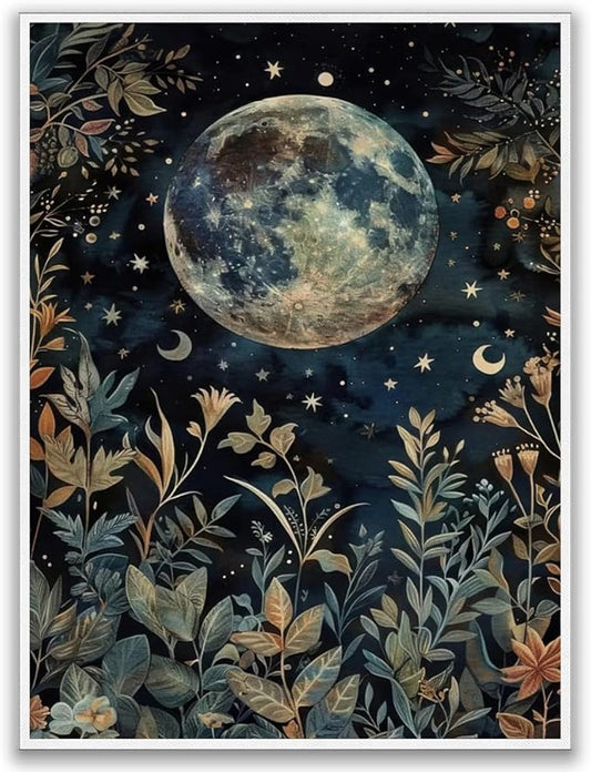 Dark Academic Moon Eclipse Wall Art William Poster Morris Botanical Print Gothic Room Decor Goth Moon and Stars Painting Canvas Vintage Cottagecore Decor for Bedroom Dorm 24x36in Unframed poster
