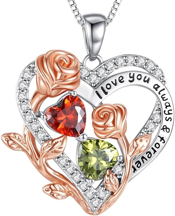I Love You Birthstone Necklace, 925 Sterling Silver Heart Pendant with CZ Diamond Stones, Birthday Gifts for Women, Romantic Gift for Wife, Girlfriend, Her, Anniversary, Valentine's Day, Christmas