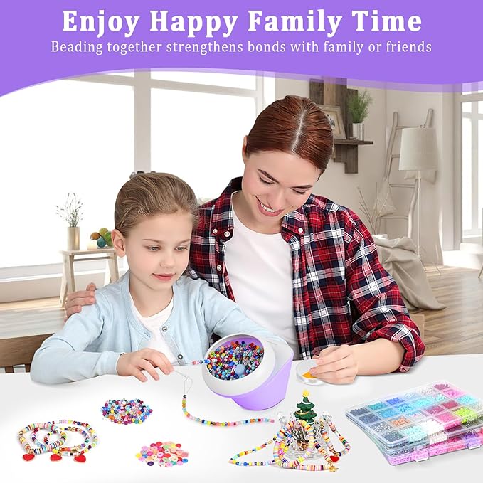 Clay Bead Spinner and Seed Bead Spinner, Electric Bead Spinner for Jewelry Making, Bracelet Spinner and Necklace Making Machine with Bead Needles and Thread (Purple), (Beads Not Included)