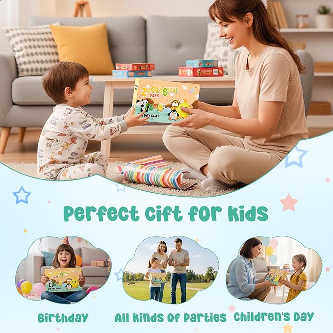 Air Dry Clay Kits for Kids-Modeling Magic Clay,16 Animals DIY Molding Clay Art Crafts Set,Ultra Light & Soft, Safe & Non-Stick with Sculpting Tools & Tutorials, Unique Gifts for Boys & Girls (Animal)