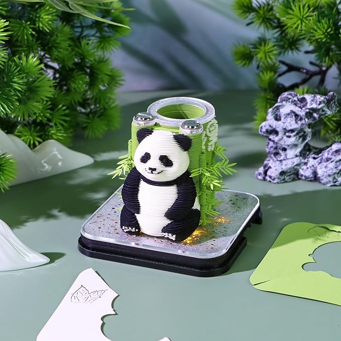 3D Time Piece Calendar 2026 3D Tear Away Art Memo Pad Notepad Desk Calendar with Light,3D Art Calendar Desktop Decoration Gift for Christmas (Leisurely Panda)