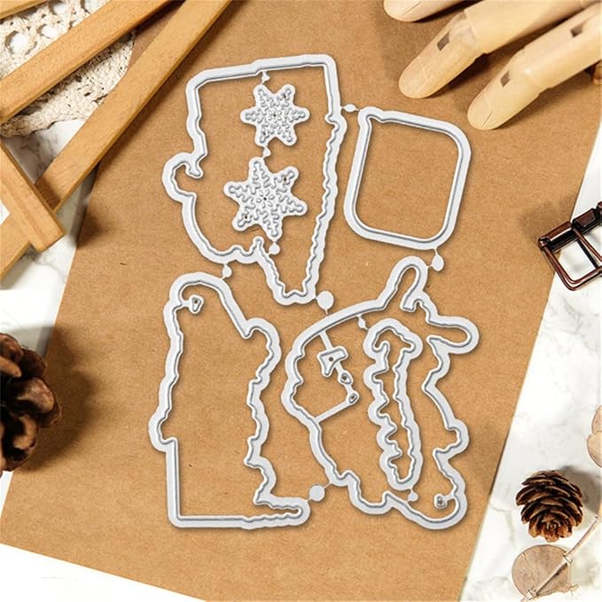 Santa Box Christmas Tree Stamps and Cutting Dies for Card Making DIY Transparent Silicone Clear Stamp and Metal Die Cuts Sets for Scrapbooking Paper Greeting Cards Decor Seals Craft Supplies