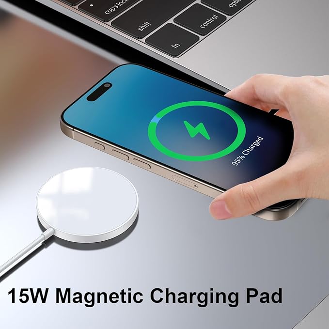 10FT Magnetic Wireless Charger Magnets Charging Pad with 20W USB C Wall Charger Block, for iPhone 17 16 15 14 13 12 Air Pro Max Plus mini/AirPods 2 3 Pro, Slim Portable Magnet Quick Charger-White