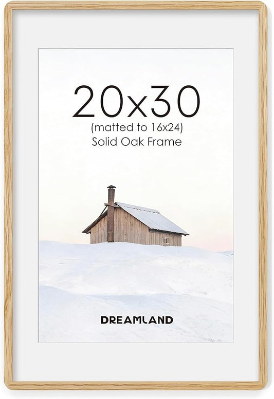 Natural Oak Wood Picture Frame 20x30, Wooden Poster Frame with Mat for 16x24, Round Corner 20 x 30 Matted Picture Frames with Resistant Plexiglass for Wall Mounting or Tabletop, Oak Color, Set of 1
