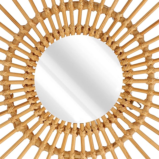 Shape Handwoven Mirror Durable for Bedroom Living Room Hallway, Perfect Her - Wall Mounted Rattan Mirror