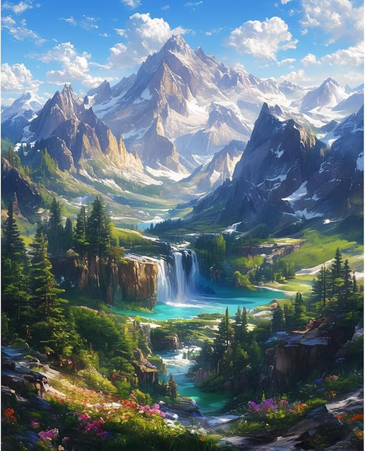 Landscape Paint by Numbers Kit for Adults Beginner Mountain Oil Painting Kit Adult Paint by Number Kits on Canvas DIY Painting for Beginners Art by Numbers Nature for Gifts Home Wall Decor 16x20 Inch
