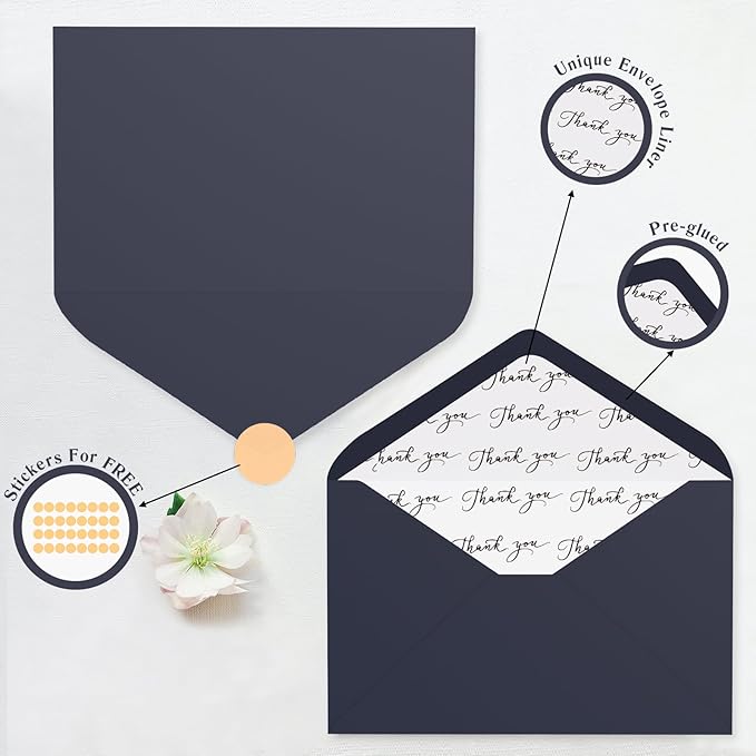 Goefun Thank You Cards with Envelopes 144 Pack Bulk 4×6 Navy Blue Blank Thank You Notes, Unique Designs for Small Business, Funeral, Wedding, Baby Shower Boy and Graduation