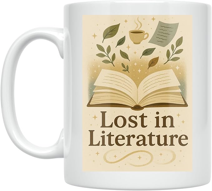 Lost in Literature - Book Lover - 11 oz White Ceramic Coffee Mug - Literary Aesthetic